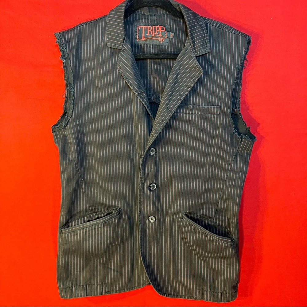 TRIPP NYC black and red pinstripe blazer vest - men's medium
